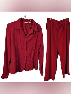 Alfred Dunner Pantsuit Set, Berry Pink, Polyester, Women's Size 10, Pre-owned